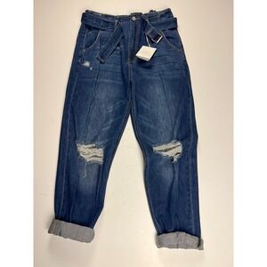 Kancan Los Angeles Womens Blue Denim Belted Distressed Mom Jeans Size 9/28